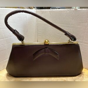 Vintage handbag, 1950’s. Great condition. Brown leather & brass.